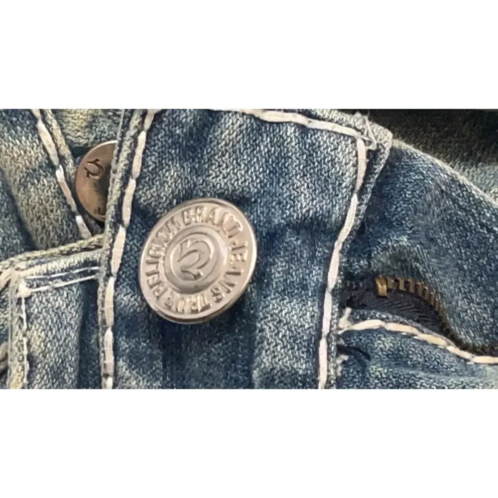 True Religion World Tour Distressed Jeans Men's Size 32 Straight Light Wash
